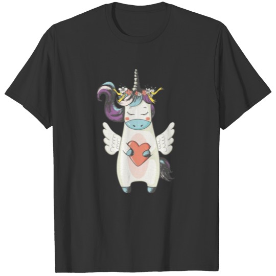 flying unicorn horse with heart gift idea birthday T-shirt