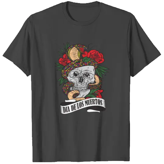 Día De Los Muertos Snake Sugar Skull Roses T Shirts
