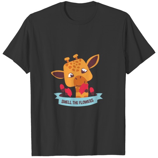 Smell The Flowers Cute Baby Giraffe T Shirts