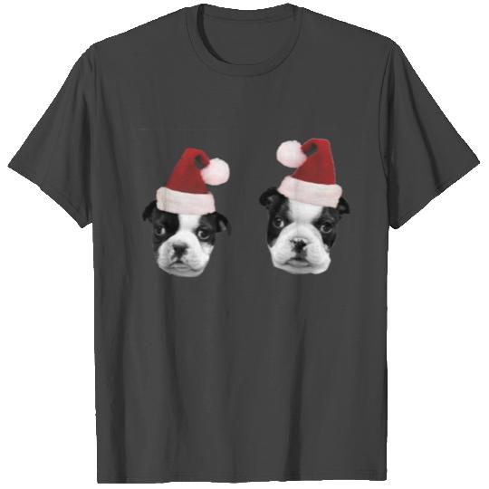 Christmas Boston terrier puppies men's ringer shir T Shirts