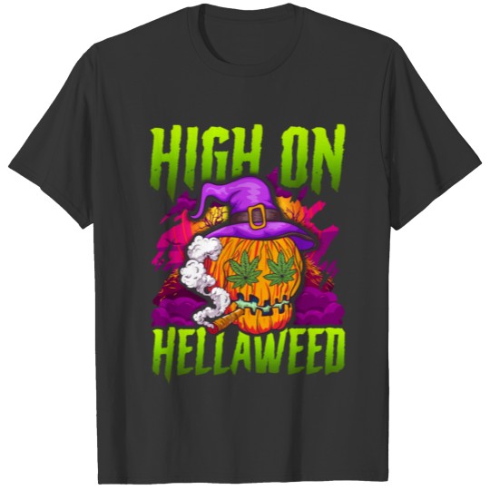 Funny Stoner Halloween Pumpkin Weed Smoking Witch T-shirt