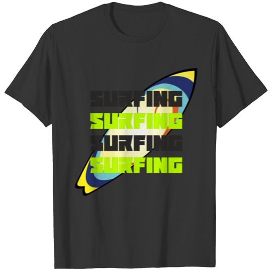 Surfboard surfing - black green T-shirt