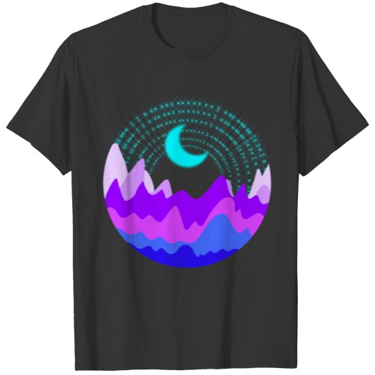 Fantasy fairy land mountains. Bl Moon and stars. T Shirts