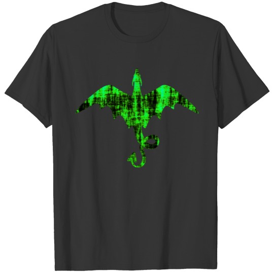 Flying green dragon silhouette cartoon. Dragons. T-shirt
