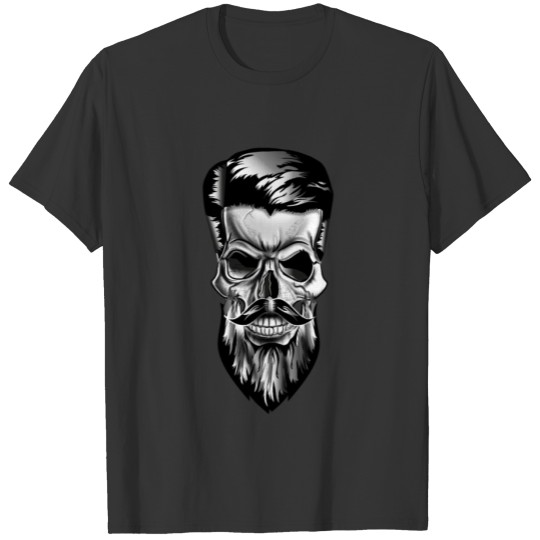 Skull with a beard in tattoo barbershop style T-shirt