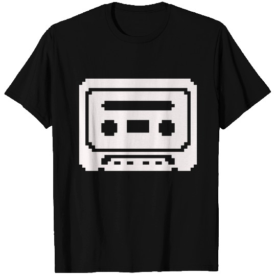 Pixelated Cassette Tape in White color. T Shirts