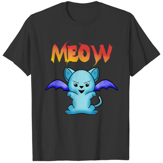 Meow. Funny cute cat with bat wings. Halloween. T Shirts