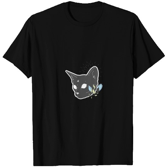 Sweet grey Cat Head with flowers T Shirts
