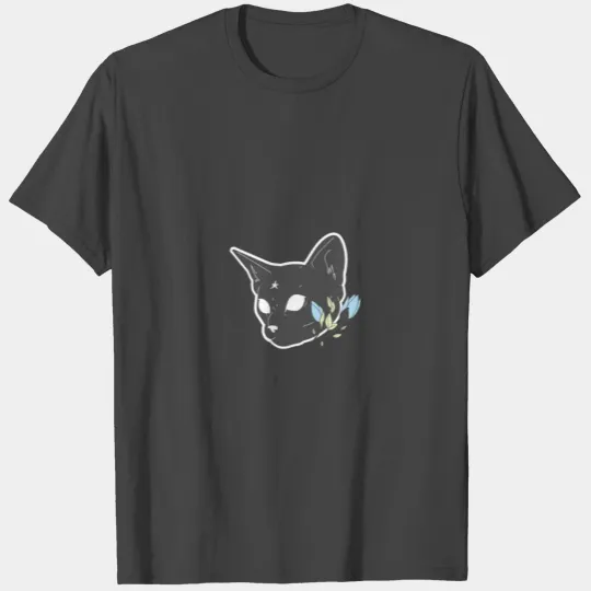 Sweet grey Cat Head with flowers T Shirts