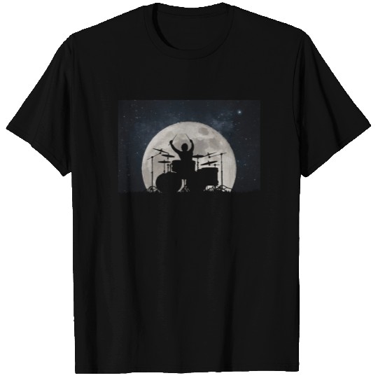Drummer Playing Drums In Moon Space Solar System T Shirts