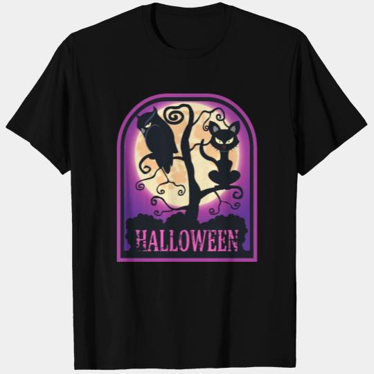 HALLOWEEN Scary Cat Owl Full Moon Purple Gift Idea T Shirts