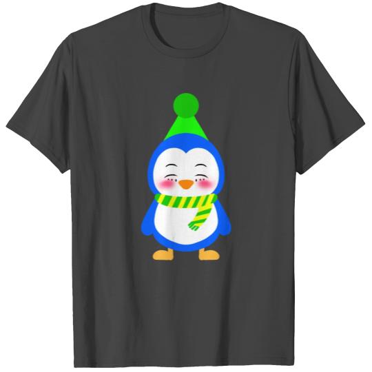 Cute winter baby penguin with a scarf and a hat T Shirts