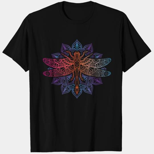 Magical Mandala Dragonfly. Psychedelic Colorful T Shirts