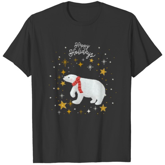 Christmas polar bear Happy Holidays Stars T-shirt