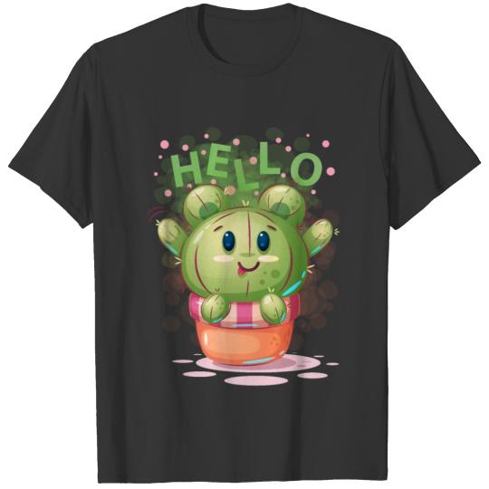Cute Bear Cactus Illustration - Tree Plant Cartoon T-shirt
