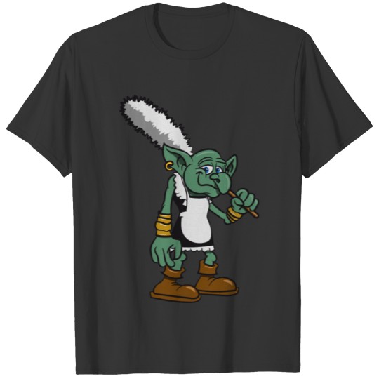 troll humorous cartoon maid duster funny spitzohr T-shirt