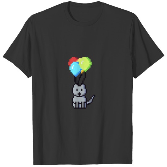 Birthday Party Balloon Cat Pixelart T Shirts