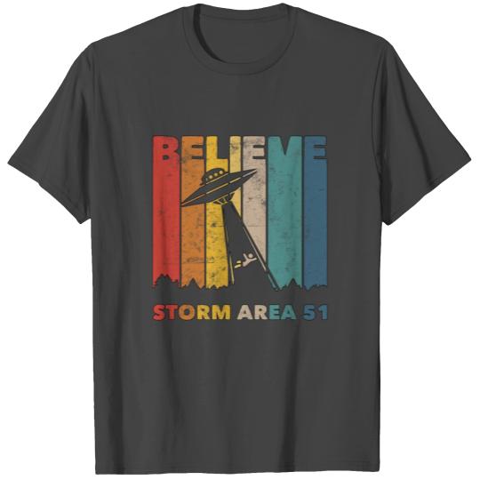 Storm Area 51 Cool Alien UFO Believe Retro T Shirts