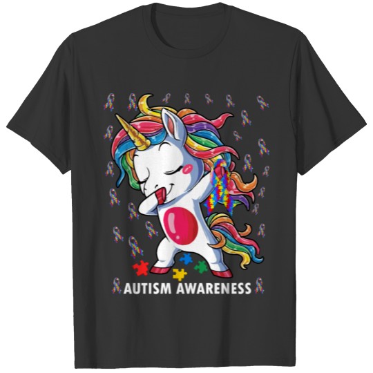 Dabbing Unicorn Puzzle Ribbon Autism awareness Tee T-shirt