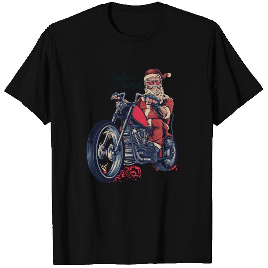 Santa Is Coming Motorbike T Shirts