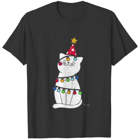 Cat Lights X-Mas Merry Christmas Santa Claus Gift T Shirts