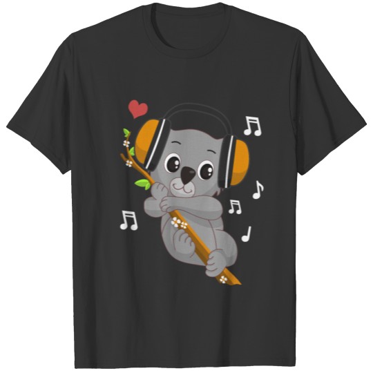 Climbing Chibi Anime Koala Bear Music Lover T-shirt