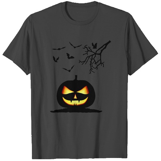 Evil halloween pumpkin and bats T Shirts