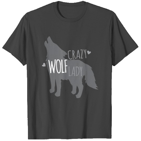 Crazy wolf lady with howling wolf T Shirts