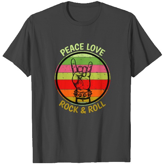 Hippie Peace Love Rock And Roll Design 80s Rock T Shirts