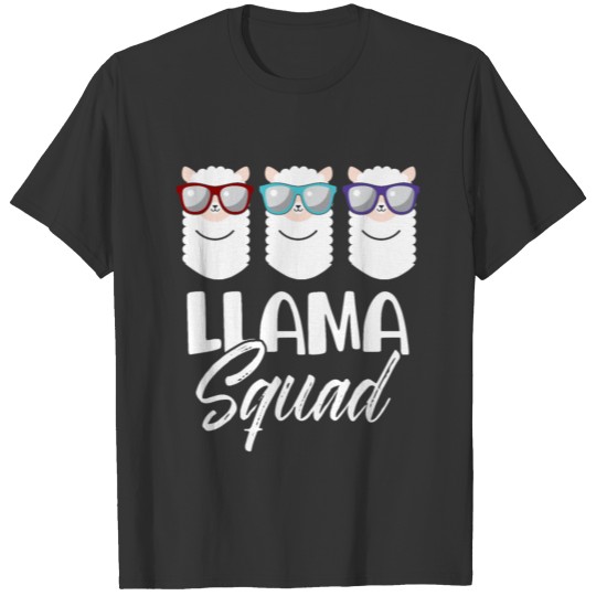 Cute Llama Squad Party Retro Style Sunglasses T-shirt