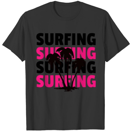 Surfing with palm trees black pink T Shirts