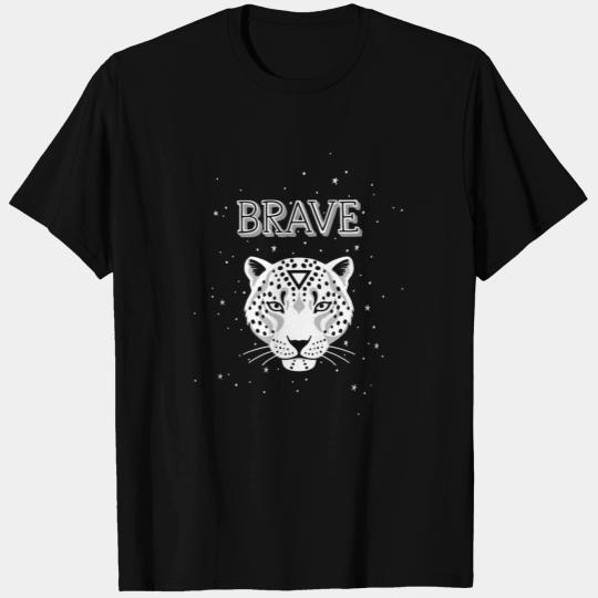 Brave Snow Leopard with stars in black and white T Shirts