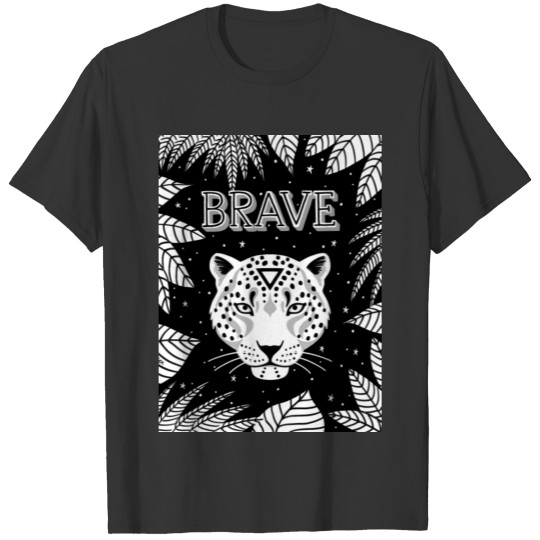 Brave Snow Leopard poster in black and white T-shirt