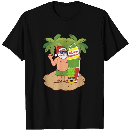 Surfing Santa Claus Christmas Design For December T Shirts