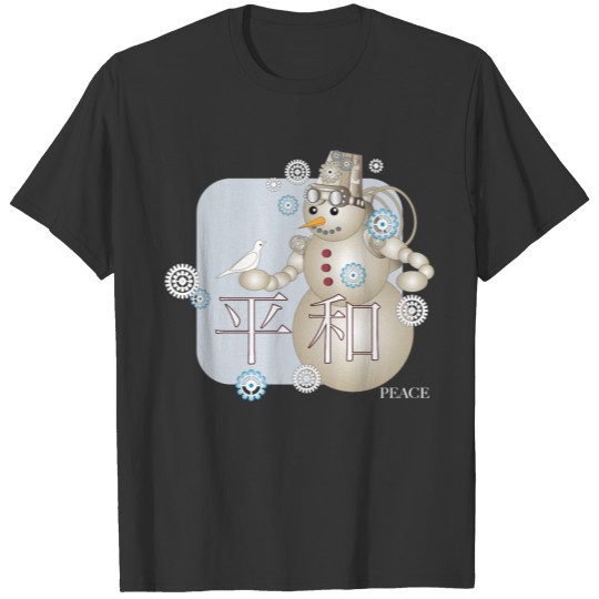 Steampunk Snowman Peace Japanese Kanji T-shirt