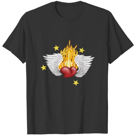 Heart with wings on fire T-shirt