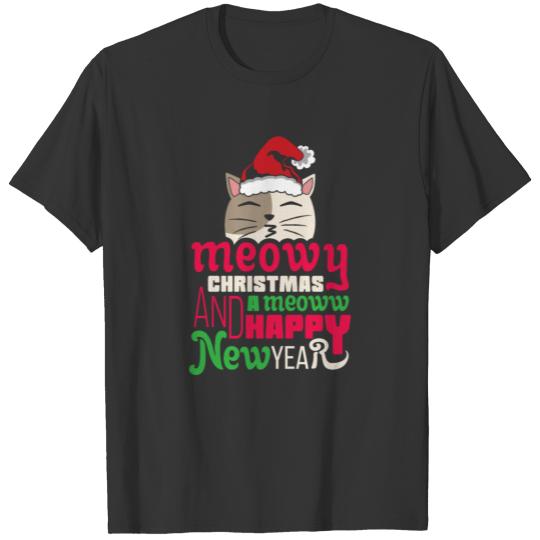 Funny Christmas and Happy New Year Cat T-shirt