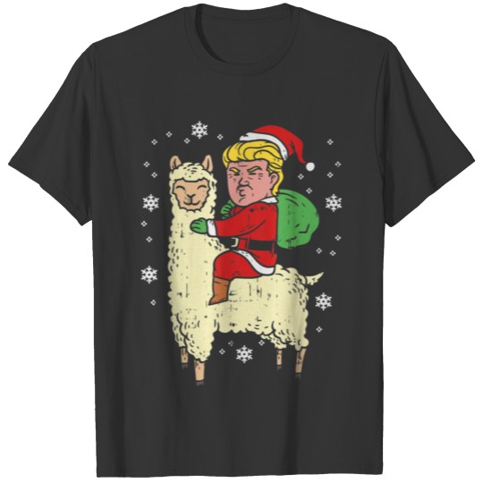 Funny Christmas Trump T Shirts Riding Llama Santa Xma
