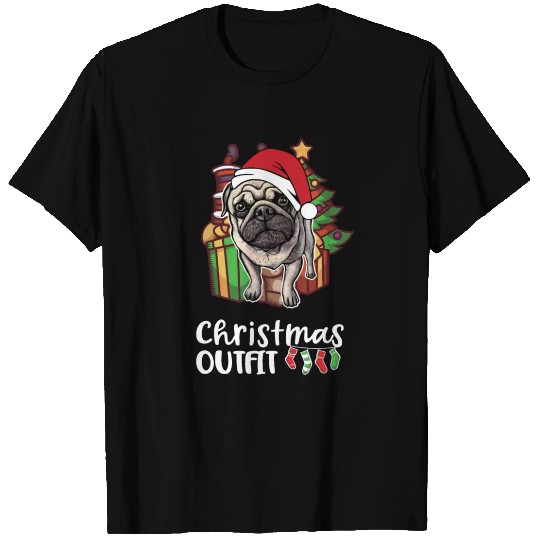 Pug christmas hat outfit dog gift idea T Shirts