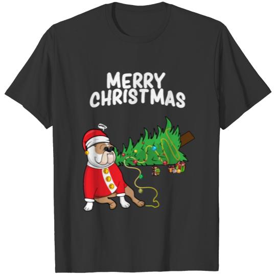 Merry Christmas Funny Bulldog Xmas Tree Gift Dog T Shirts