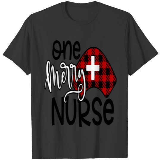 One Merry Nurse in buffalo plaid T Shirts