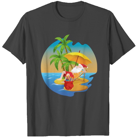 Christmas Tropical Funny Santa Claus Beach T Shirts