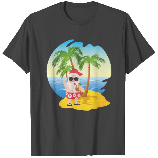 Christmas Tropical Beach Funny Santa Claus T Shirts