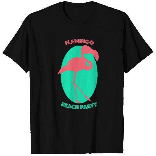 flamingo beach party pink green blue T Shirts