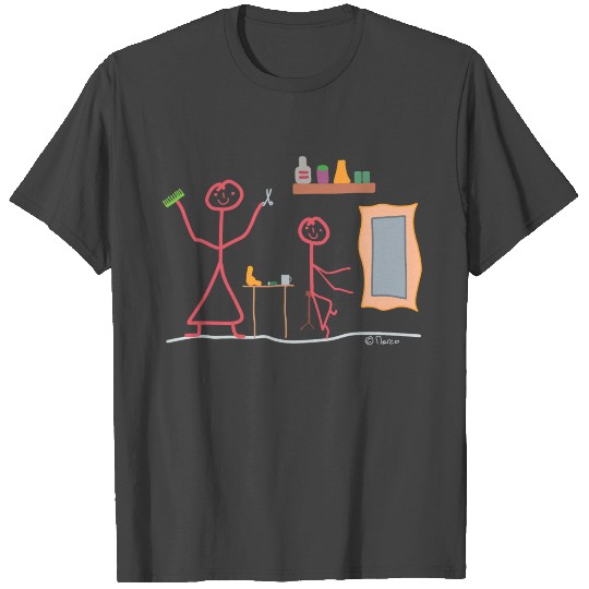 Barber woman stroking woman Creative stick figure T Shirts