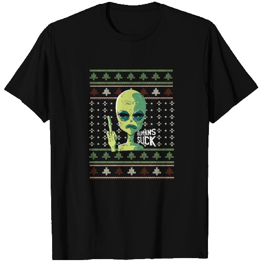 Funny alien Christmas ugly sweater T Shirts