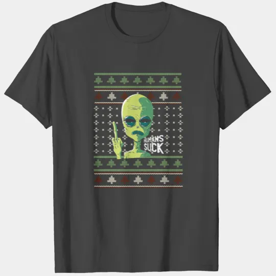 Funny alien Christmas ugly sweater T Shirts
