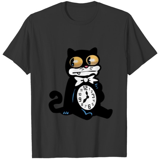 Cute black cat clock cartoon T Shirts