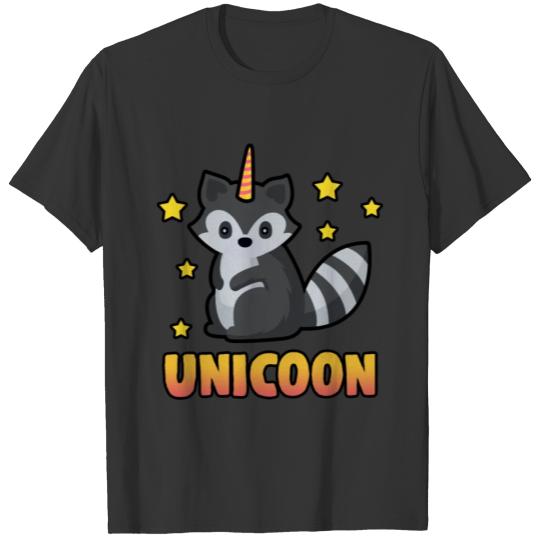 Cute little unicorn raccoon, unicoon stars present T-shirt