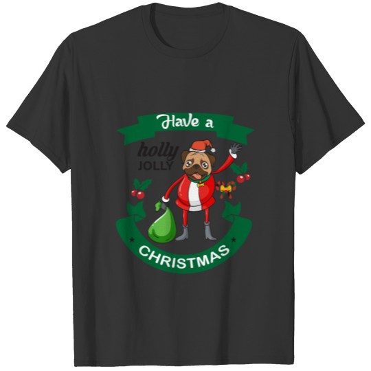 Merry Christmas Cute Pug Santa Claus T-shirt